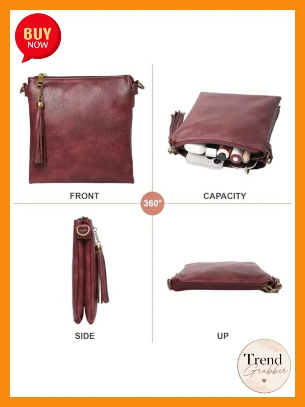 Vegan Leather Crossbody Purse Multi Pocket with Tassel
